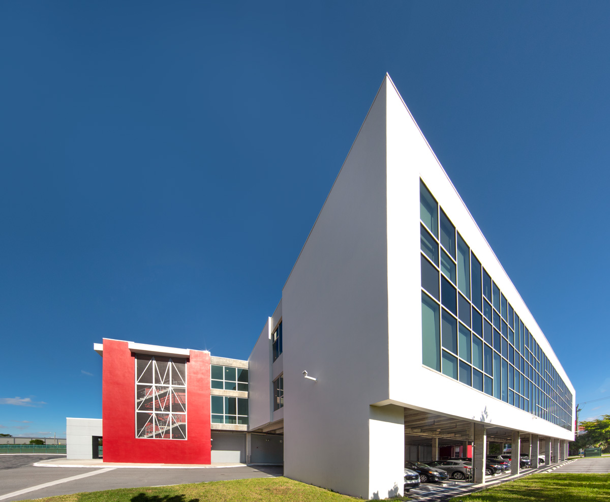 Architectural view of the Mater Academy stem charter high school in Miami, FL